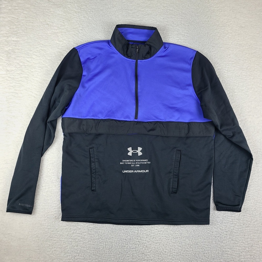 Under Armour Sweater Mens XL Blue Loose Coldgear Fleece Storm Max Performance *